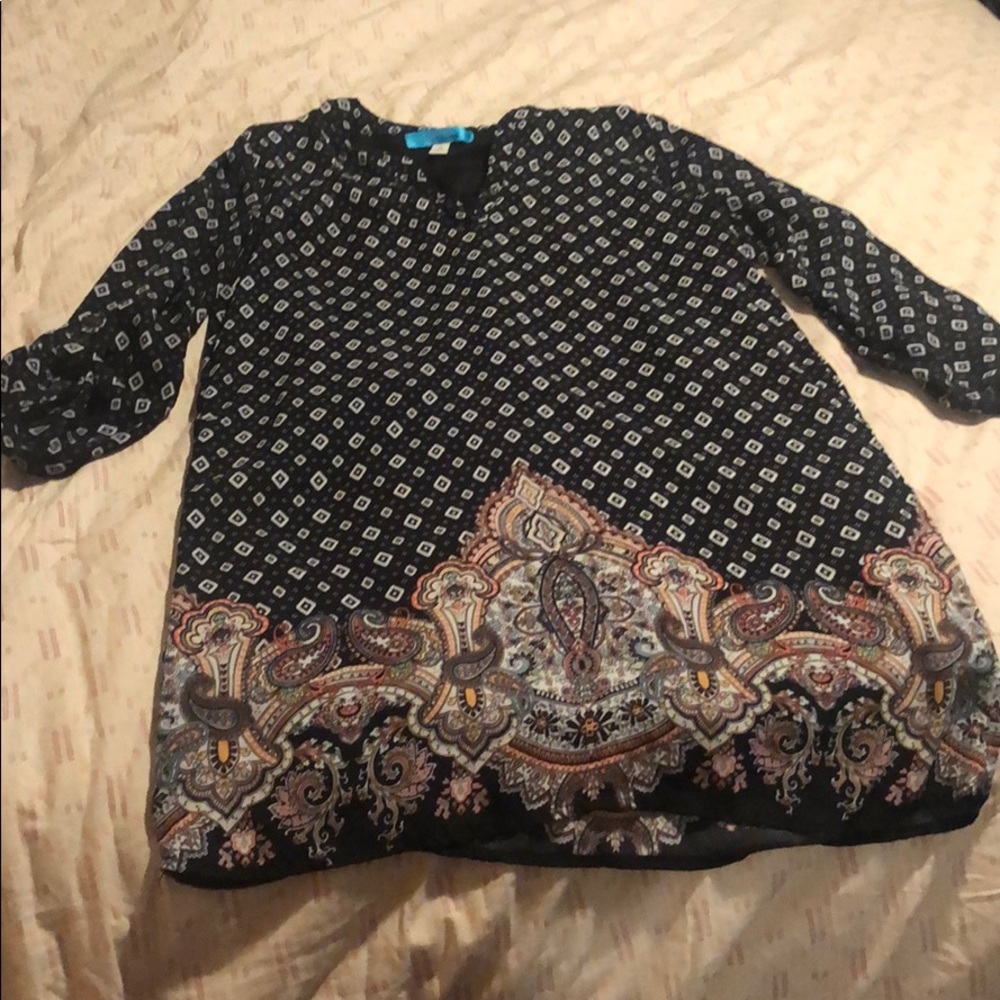 Black patterned dress.